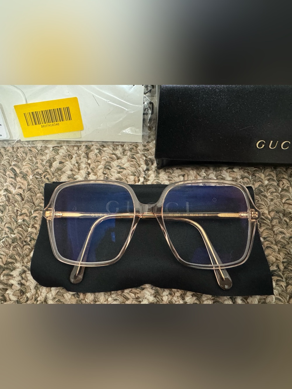 Gucci Translucent Pink Square Frames with Gold Temples